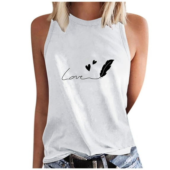 High Neck Tank Tops for Women Summer Sleeveless Floral Print Shirts Casual Loose Trendy Tops (S, White)