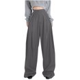 thumbnail image 1 of High Waist Suit Pants for Women Wide Leg Trendy Design Dress Pants with Pockets Casual Loose Trousers Gray,S, 1 of 8
