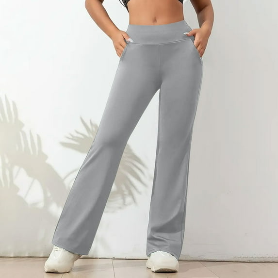 Savings! Horkkom Casual Pants for Women Elastic Waist with Pockets Yoga Pants Casual Solid Color Athletic Workout Pants, Gifts for Women