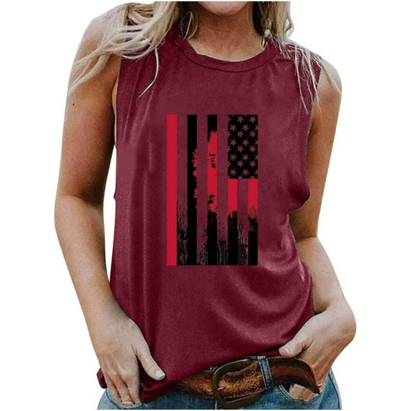 Independence Day Tank Tops for Women锛?Summer Womens 4Th of July Sleeveless Shirts American Flag Printed Camisole Retro Patriotic T-Shirts Workout Going Out Tunics Outfits