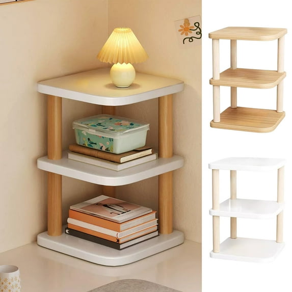 Kcavykas Compact Corner Storage Shelf Corner Wooden Desktop Shelf with Two Tiers, Storage Rack for Office, Bedroom, or Living Room Ornaments and Essentials