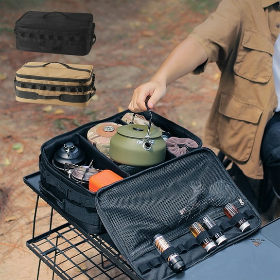 Kcavykas Compression Storage Bag Outdoor Frying Pan Tray Storage Bag Flat Bottom Cooking Tray Carry Bag with Handle for Camping and Picnic Use