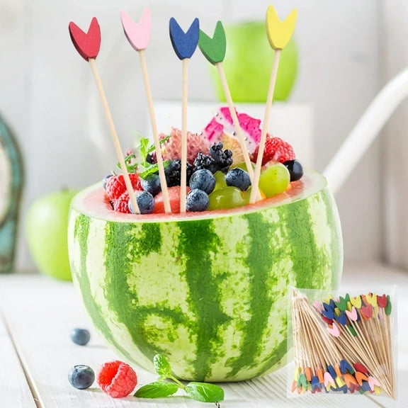 Kcavykas Cute Fruit Picks with Beads, Colorful Cocktail Picks Set, Bento Lunch Decorations for Kids and Parties