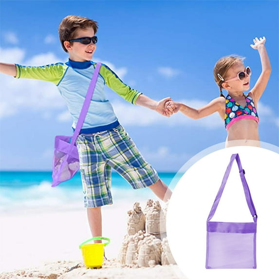 Kcavykas Small Square Beach Toy Bag, Buckle Closure Storage Tote, Mesh Bag for Kids’ Sand Tools and Outdoor Play Gear