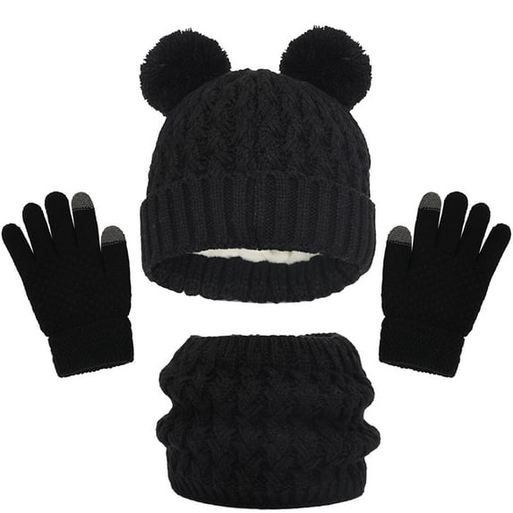 Savings Kids Winter Beanie Hat Warm Knit Thick Ski Cap with PomPom And Scarf Gloves Set for Girls Boys Savings up to 30% off