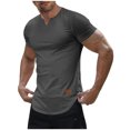 thumbnail image 1 of Knitted Stripe Top for Men Henley Neck Tee Short Sleeve T-Shirts Quick Dry Ultra Soft T Shirts Solid Basic Athletic Stretch Tees Shirts Slim Fit Textured Blouse Workout Gym Clothes, 1 of 7