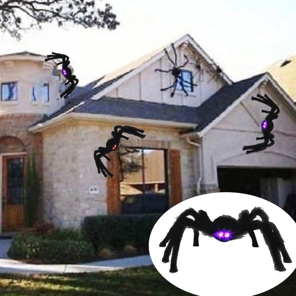 Large Halloween Spider Decorations, Light up LED Eyes Legs Battery Operated Realistic Black Hairy Spider Scary Halloween Decor Outdoor Indoor Spider Web Yard Haunted House Party