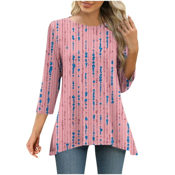 Leopard Print Tunic Tops for Women Scooped Neck 3/4 Sleeve Shirts Irregular Hem Tees Vintage Printed Tee Shirts Dressy Causal Tunic Blouses Summer Outfits 2025