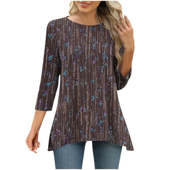 Savings Leopard Print Tunic Tops for Women Scooped Neck 3/4 Sleeve Shirts Irregular Hem Tees Vintage Printed Tee Shirts Dressy Causal Tunic Blouses Summer Clothes 2025