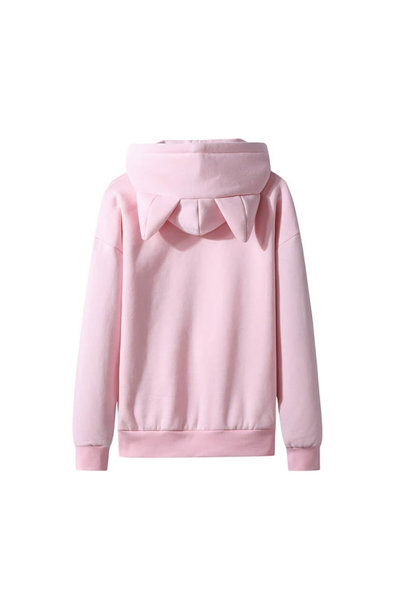 Men's Casual Solid Hooded Tops Long Sleeve Fleece Lined Sweatshirts Ears Hood Kangaroo Pockets Pullovers Pink,S