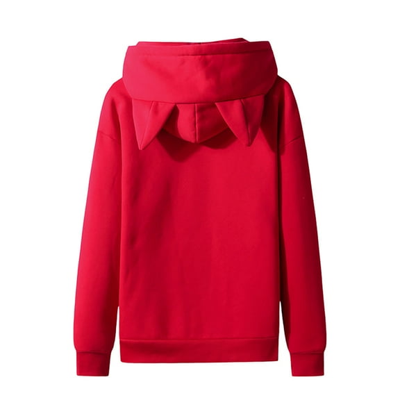 Men's Casual Solid Hooded Tops Long Sleeve Fleece Lined Sweatshirts Ears Hood Kangaroo Pockets Pullovers Red,XL