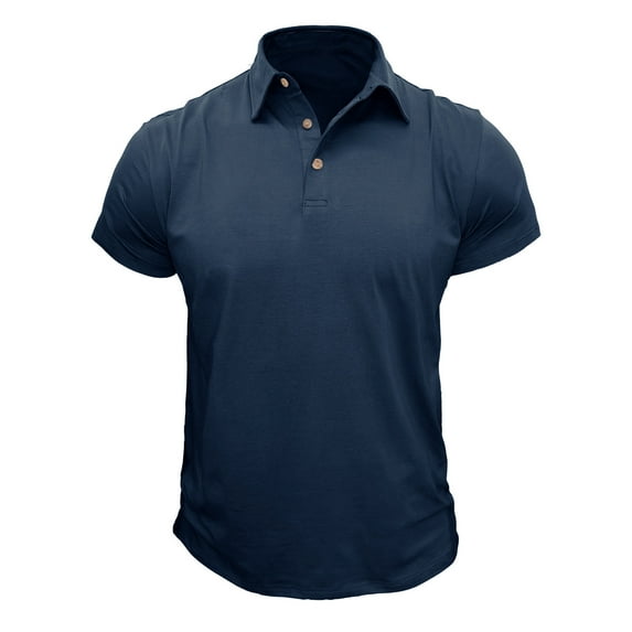 Men's Ultra Soft Short Sleeve Tops Buttons Lapel V Neck Cotton Comfort Casual Shirts Slim Fit Activewear Tees Dark Blue,M