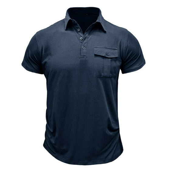 Men's Ultra Soft Short Sleeve Tops Buttons Lapel V Neck Front Pocket Cotton Comfort Casual Shirts Slim Fit Activewear Blue,XL