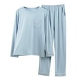 thumbnail image 1 of Mens Pajamas Set 2 Piece Round Neck Long Sleeve Shirt Pockets & Straight Leg Long Pants Pjs Loungewear Sleepwear Light blue,3XL, 1 of 4