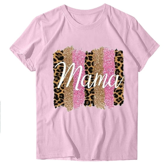 Mother's Day Shirts Women Casual Mom Short Sleeve Crewneck Tunic Tee Loose Mama Graphic Tops (L, Pink)
