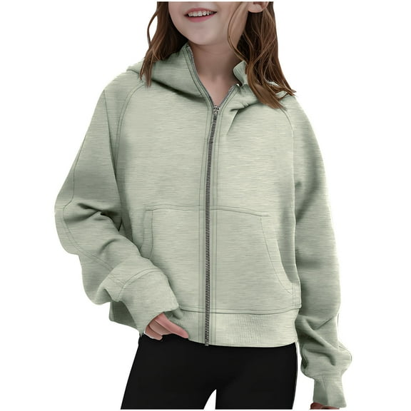 Mwjwdo Girls Hooded Sweatshirts Casual Long Sleeve Zipper Open Front Hoodies Jacket Tops Teens Girls Clothes with Pockets Gray 120