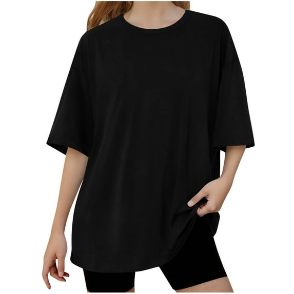 Savings Mwjwdo Girls Oversized Summer T Shirts Fashion Workout Children's Plus Size Tops Short Sleeve Beach Vacation Gym Clothes 2025 Black 9-10Years