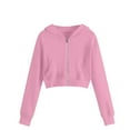 thumbnail image 1 of Savings Mwjwdo Zip Up Hoodie Girls Cropped Casual Sweatshirts Kids Workout Long Sleeve Drawstring Hooded Jacket Crop Tops Pink 13 Years, 1 of 9
