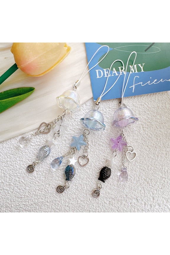 Mini Liuli Starfish and Fish Pendant Charm,Wind Chime Accessory for Bags,Phones,or Keychains,Cute Decorative Hanging Trinket