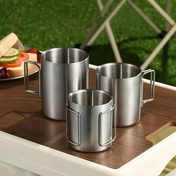 Nsxcdh Seasonal Stainless Steel 304-mouth Outdoor Camping Folding Cups Handle Avoid Scalding Tea Cups Camping Summer Drinks Beer