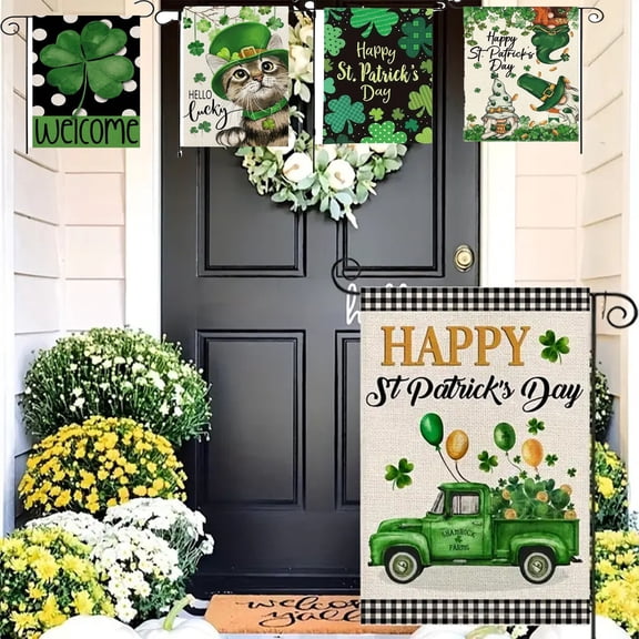 Nsxcdh Small Handheld Flag St Patrick's Checkered Garden Flag Outdoor Decorative Flag Linen Double Sided Printed Flag
