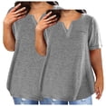 thumbnail image 1 of Fashion Olyvenn 2 Pack Plus Size Tops for Women Dressy Blouse Notch V Neck Oversized T Shirts Summer Casual Short Sleeve Tshirt with Pockets Gray XXXL, 1 of 5