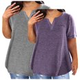 thumbnail image 1 of Fashion Olyvenn 2 Pack Plus Size Tops for Women Solid Summer Tops V Neck Short Sleeve T Shirts Oversized Trendy Dressy Casual Blouses Purple L, 1 of 3