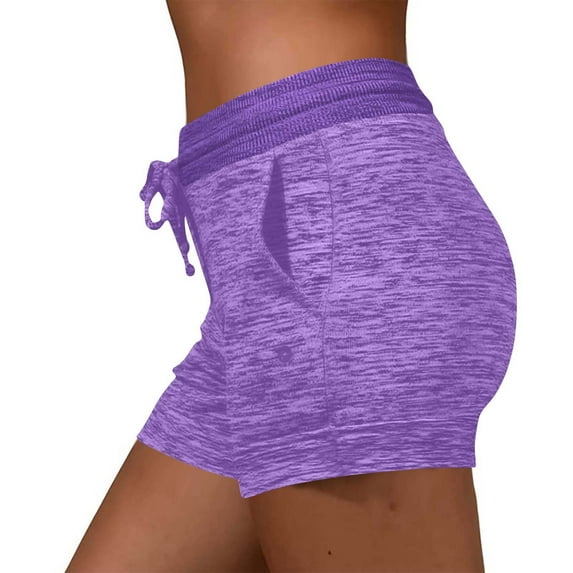 Fashion Olyvenn Womens Summer Shorts Trendy Drawstring Loose Yoga Pants Elastic High Waisted Beach Shorts Comfy Short Pants Purple XXL