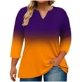 thumbnail image 1 of Fashion Olyvenn 3/4 Length Sleeve Womens Tops Plus Size Summer Notched V-Neck Oversized Tshirts Gradient Color Blouses Oversized Tops Orange XXXXL, 1 of 5