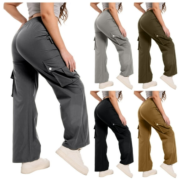Fashion Olyvenn Cargo Pants Women Baggy Elastic High Waisted Pants Loose Fit Straight Leg Sweatpants Casual Cargo Pants with Pockets Army Green M