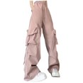 thumbnail image 1 of Fashion Olyvenn Fashion Cargo Pants Women Drawstring High Waisted Wide Leg Pants Teen Girls Y2k Streetwear Baggy Parachute Hiking Jogger Pant Pink L, 1 of 3