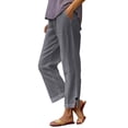 thumbnail image 1 of Fashion Olyvenn Linen Cropped Pants for Seniors Clothing Summer Fashion High Waisted Straight Leg Women's Trouses Crop Pants Gray L, 1 of 6