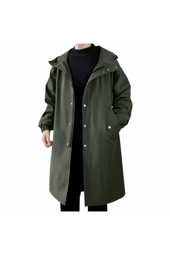 Fashion Olyvenn Men Long Hooded Trench Coat Jacket Winter Solid Hip Hop Zippers Coats Casual Jackets Medium-Length Fall Cape Coat Army Green 4