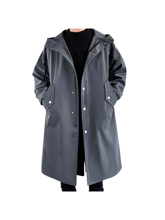 Fashion Olyvenn Men Long Hooded Trench Coat Jacket Winter Solid Hip Hop Zippers Coats Casual Jackets Medium-Length Fall Cape Coat Dark Gray 14