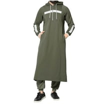 Fashion Olyvenn Men's Long Sleeve Hooded Thobe Tracksuit Sports Abaya Jubba Islamic Clothing Long Sleeve Hooded Casual Outwear & Jackets for Men Army Green 18