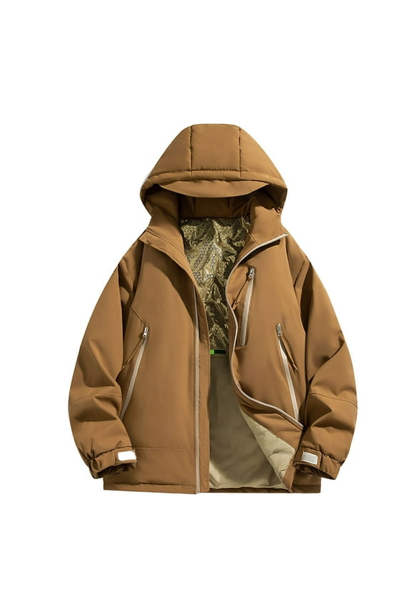 Fashion Olyvenn Men's Ski Jacket Lightweight Waterproof Insulated Hoodies Jackets Windproof Hooded Down Coat Full Zip Rain Jacket Coffee 12