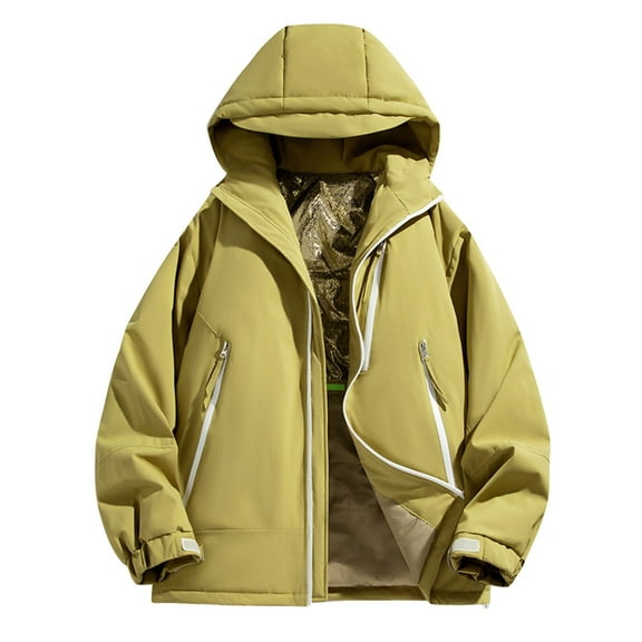 Fashion Olyvenn Men's Ski Jacket Lightweight Waterproof Insulated Hoodies Jackets Windproof Hooded Down Coat Full Zip Rain Jacket Yellow 6