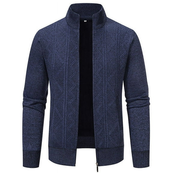 Fashion Olyvenn Men's Winter Warm Thickened Knitted Cardigan Sweater Slim Fit Thermal Zipper Coats with Pockets Navy 8