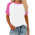 thumbnail image 1 of Fashion Olyvenn Splicing Tops for Women Short Sleeve Casual Cute Shirt Summer Cooling Blouses Tunic Workout Baseball Shirts Pink M, 1 of 5