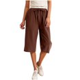 thumbnail image 1 of Fashion Olyvenn Summer Women's Casual Capri Pants Baggy Lounge Drawstring Pants Plus Size Wide Leg Cotton Linen Pants with Pockets Coffee XXXXXL, 1 of 8