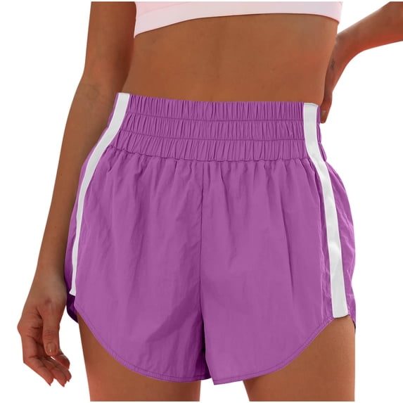 Fashion Olyvenn Trendy Sweat Shorts Women Elastic Waist Contrast Binding Athletic Workout Tennis Shorts Sporty Booty Shorts Purple M
