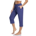 thumbnail image 1 of Fashion Olyvenn Women's Capri Yoga Pants Loose Soft Drawstring Workout Sweatpants Causal Lounge Pants with Pockets Blue L, 1 of 9