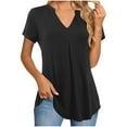 thumbnail image 1 of Fashion Olyvenn Women's V Neck T-Shirts Casual Summer Fashion Loose Fit Short Sleeve Solid Color Pleated Tops Basic Tees Black XL, 1 of 8
