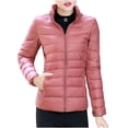 thumbnail image 1 of Fashion Olyvenn Women's Winter Stand Collar Lightweight Down Jackets Solid Color Zipper Pockets Slim Puffer Coat Warm Outwear Pink 14, 1 of 6
