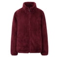 thumbnail image 1 of Fashion Olyvenn Women's Winter Warm Fuzzy Fleece Zip Up Outwear Stand Collar Fluffy Soft Plush Coat Thickening Oversized Black Jacket Pockets Wine 16, 1 of 3