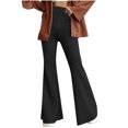 thumbnail image 1 of Fashion Olyvenn Womens Casual Flare Wide Leg Pants Fashion Ruched Stretchy High Waist Palazzo Lounge Pants Bell Bottom Yoga Trousers Black M, 1 of 6