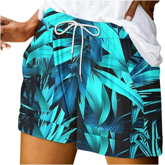 Fashion Olyvenn Womens Summer Board Shorts Hawaiian Tropical Print Beach Swim Shorts Casual Loose Drawstring Short with Pockets Multicolor L