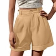thumbnail image 1 of Fashion Olyvenn Womens Summer Fashion High Waist Shorts Roll Up Pleated Zippered Wrap Hem Wide Leg Shorts with Pockets Khaki L, 1 of 7