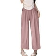 thumbnail image 1 of Fashion Olyvenn Womens Summer Wide Leg Pants Palazzo Casual Solid Beach Pants Elastic High Waist Loose Lightweight Vacation Trousers Pink XL, 1 of 7
