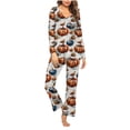 thumbnail image 1 of Savings Pajamas for Women 2 Piece Pant Sets Halloween Pumpkin Print Long Sleeve V Neck Top and Bottoms Pjs Outfits (M, Multicolor), 1 of 4